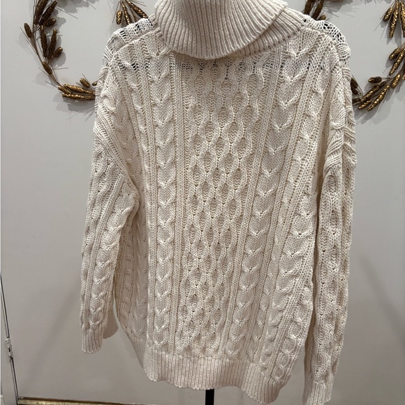 NWOT Pilcro for Anthropologie Oversized Cream Cable Knit Turtleneck Sweater - Picture 5 of 7